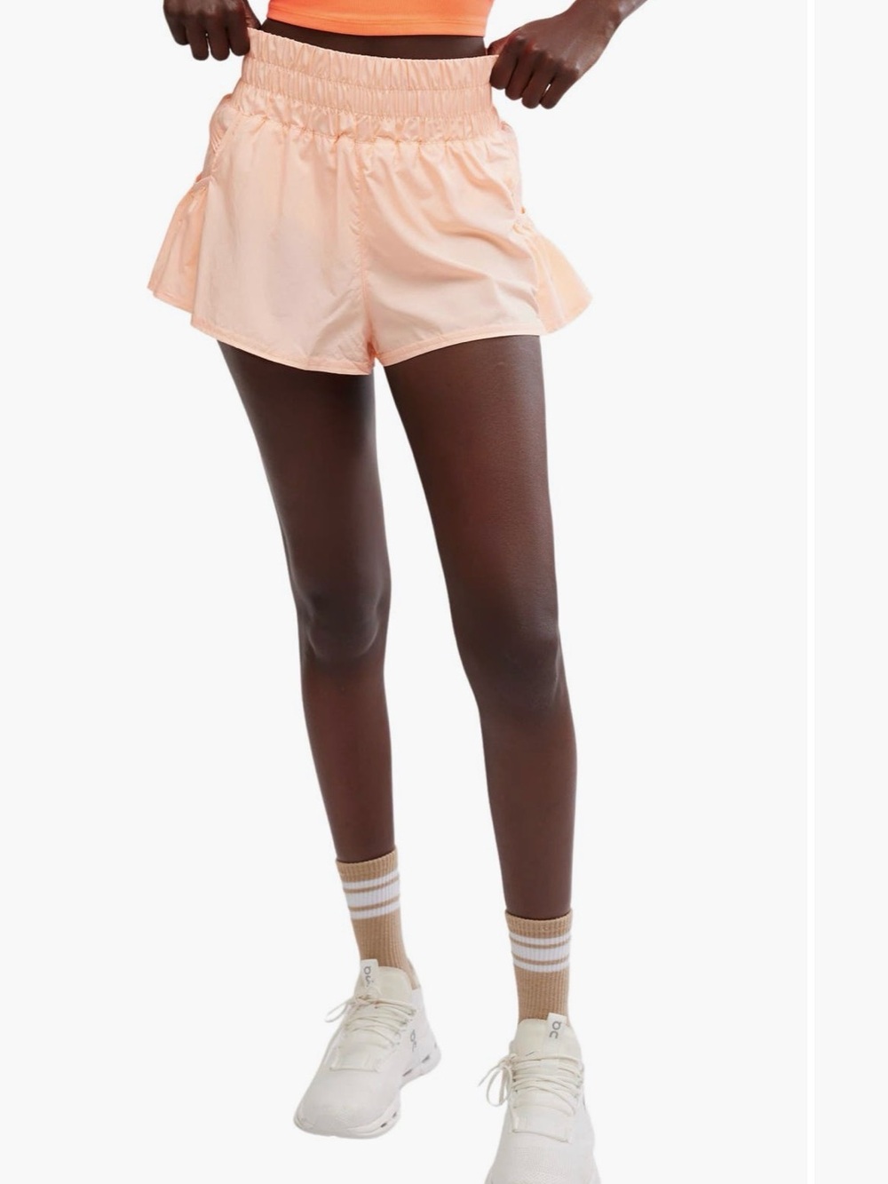 Free People Light Peach Ruffle Hem Athletic Shorts